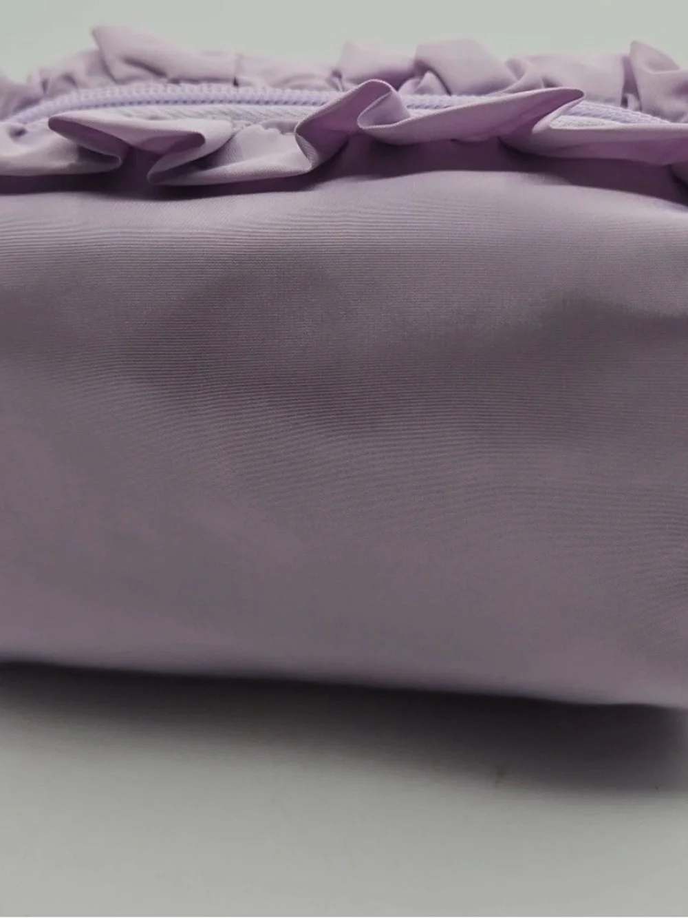art class Lavender Ruffle Cosmetic Pouch with Swan Motif